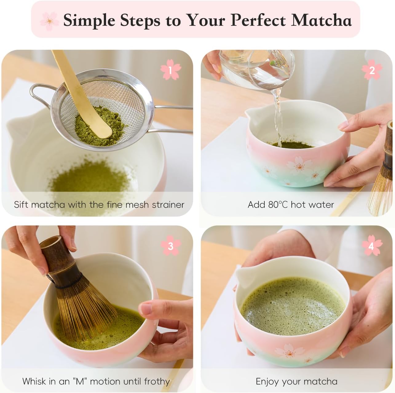 Matcha Whisk Set – Japanese Tea Ceremony Kit with Ceramic Bowl, Purple Bamboo Whisk (Chasen), Holder, Sifter & Scoop – Complete Matcha Kit, Women Gifts for Tea Lovers - Image 6