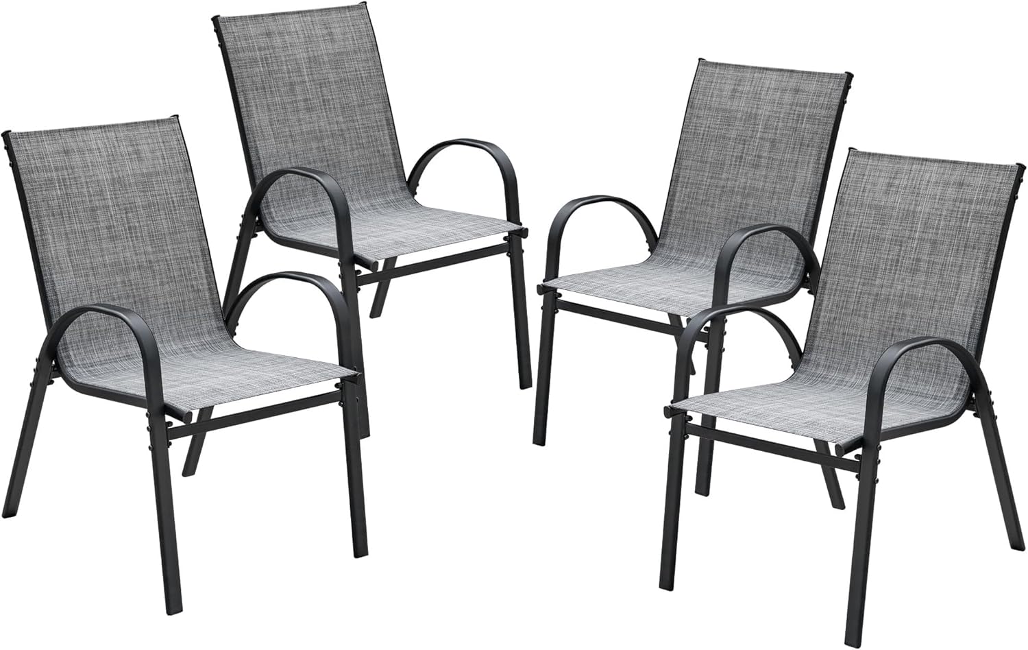 Devoko 4-Pack Grey Stackable Patio Dining Chairs - Heavy-Duty Rust-Resistant Steel with Breathable Textilene Fabric for Deck Porch Garden