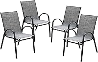 Devoko 4-Pack Grey Stackable Patio Dining Chairs - Heavy-Duty Rust-Resistant Steel with Breathable Textilene Fabric for Deck Porch Garden