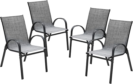 Devoko 4-Pack Stackable Patio Chairs Heavy-Duty Rust-Resistant Outdoor Dining Chairs with Ultra-Comfort Textilene Fabric for Deck, Porch, Garden & Balcony Grey