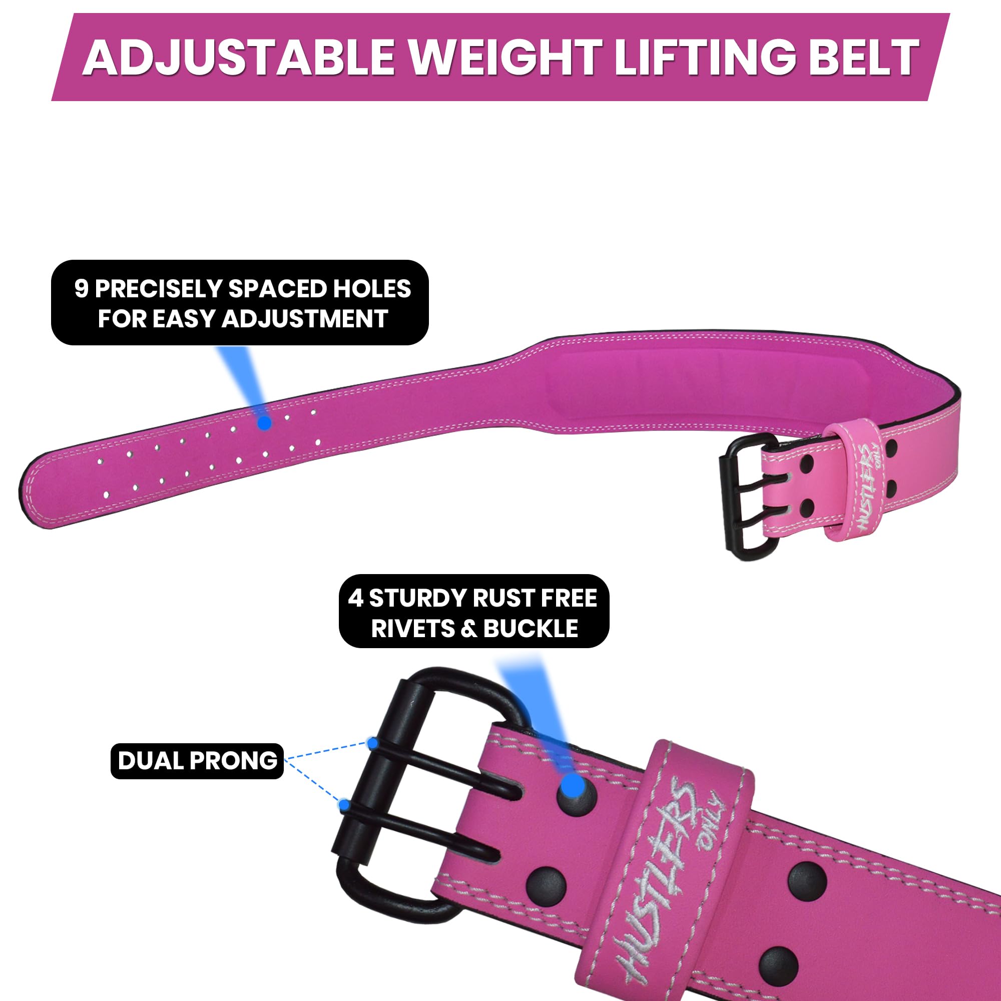 HUSTLERS ONLY Cintura per sollevamento pesi per uomini e donne, 7 mm di spessore, cintura da palestra in pelle imbottita da 10,2 cm, cintura regolabile per powerlifting, bodybuilding, stacco da terra