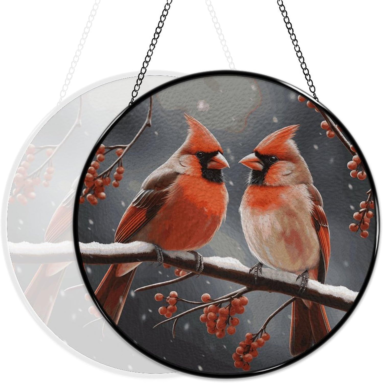 Stained Glass Hanging Sign Suncatcher, Cute Cardinal Birds