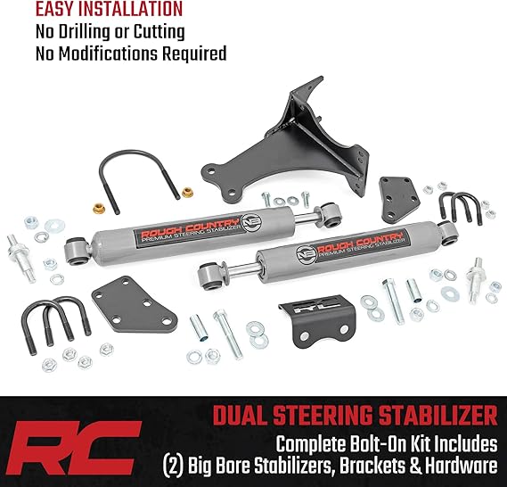 Rough Country N3 Dual Steering Stabilizer for 05-24 Ford Super Duty - 8749130