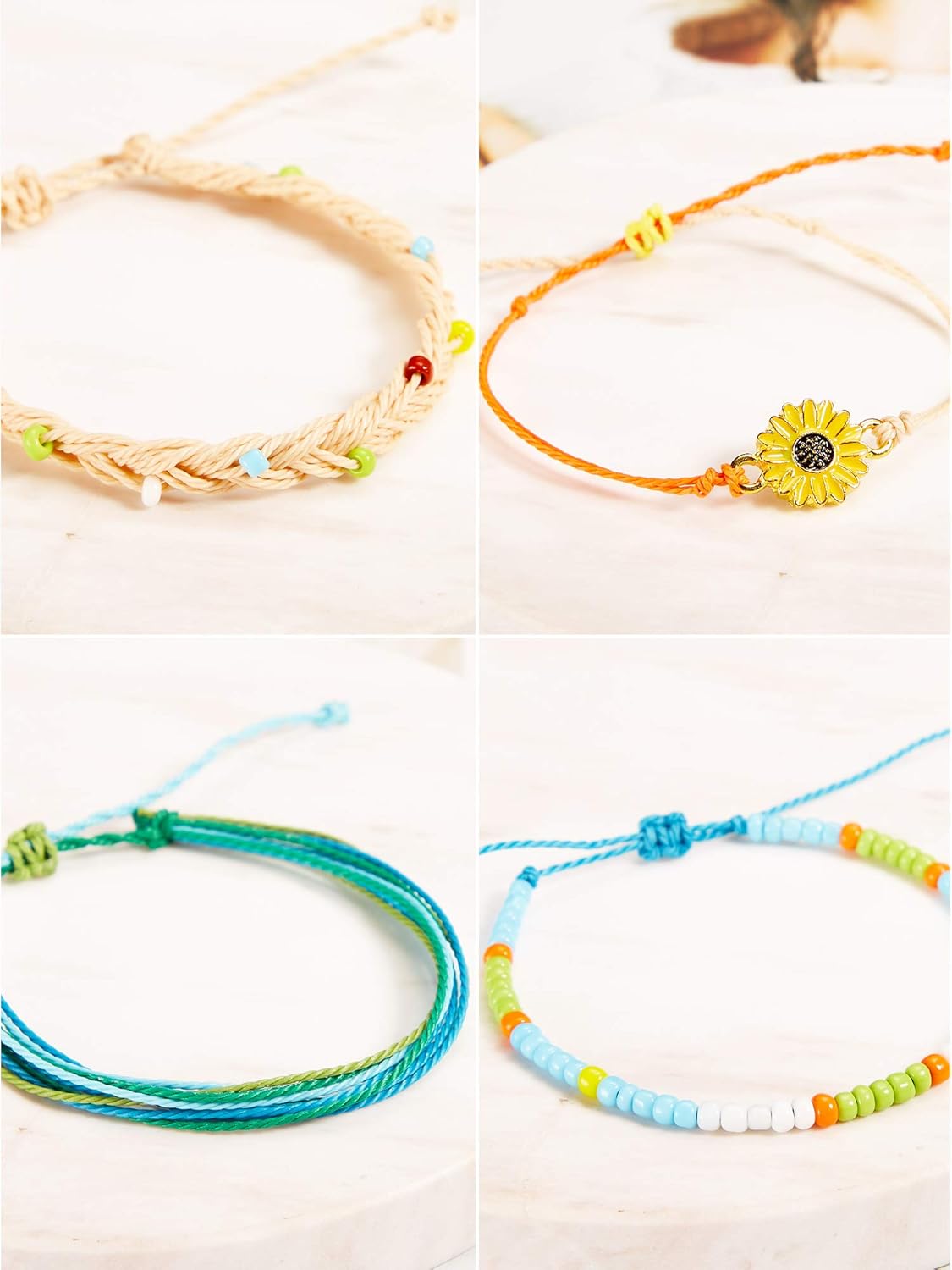 meekoo 8 Pcs Christmas Sunflower String Bracelets for Women Handmade Friendship Bracelets Sunflower Charm Jewelry Gifts(Blue, Orange) - Image 6