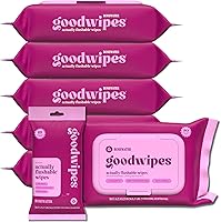 goodwipes Flushable Butt Wipes: Vitamin E & Aloe, Extra Large Septic Safe Wipes for Adults - Rosewater, 318 Ct (6 Packs + Travel)