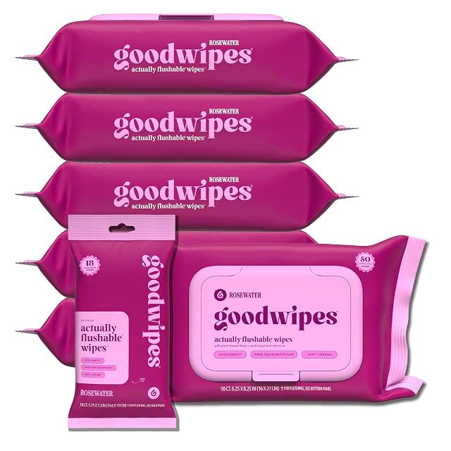 goodwipes Flushable Butt Wipes - Vitamin E Aloe - Sewer Septic Safe - Extra Large Adult Wet Wipes