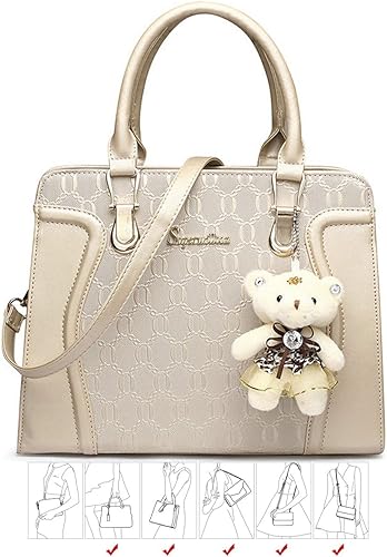 Miniatura 6 de Soperwillton - Bolso de mano para mujer bolso de hombro bolso de 4 piezas A-negro, Beige, Azul / Patchwork, Bronce, Marrón, Azul oscuro, gris