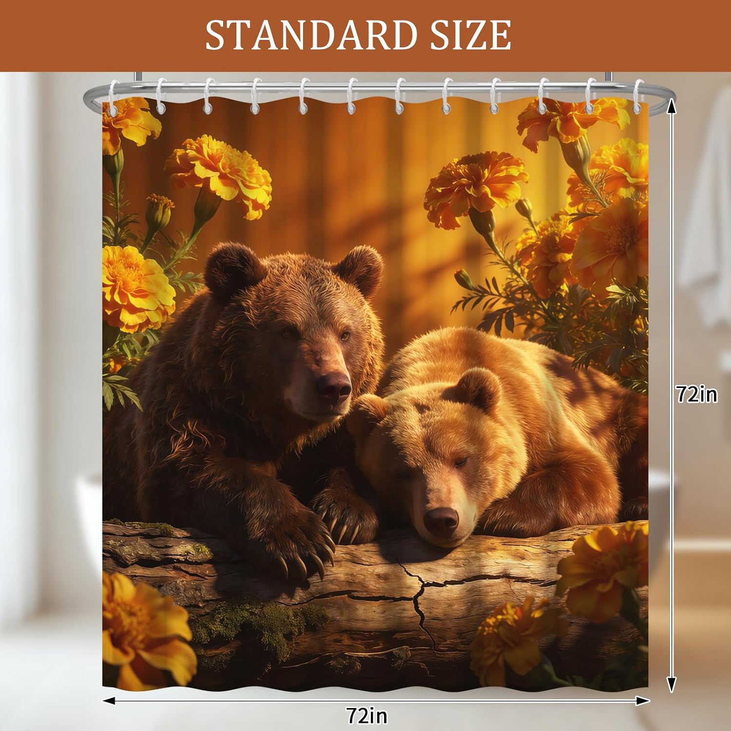 Sleeping Brown Bears Shower Curtain, Long Waterproof Bathroom Curtain Set image 2