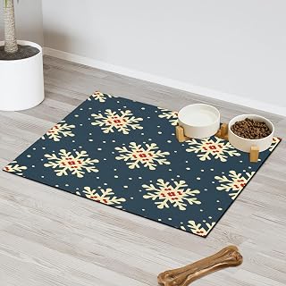 24"x 32" Extra Large Dog Food Mat Absorbent Dog Cat Bowl Mat for Food and Water, Quick Dry Pet Feeding Placemats Non-Slip Feeding Mats Pet Supplies, Christmas Snowflakes