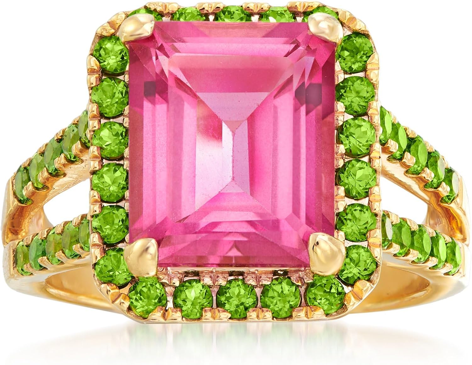 Ross-Simons 5.00 Carat Pink Topaz and 1.00 ct. t.w. Chrome Diopside Ring in 18kt Gold Over Sterling