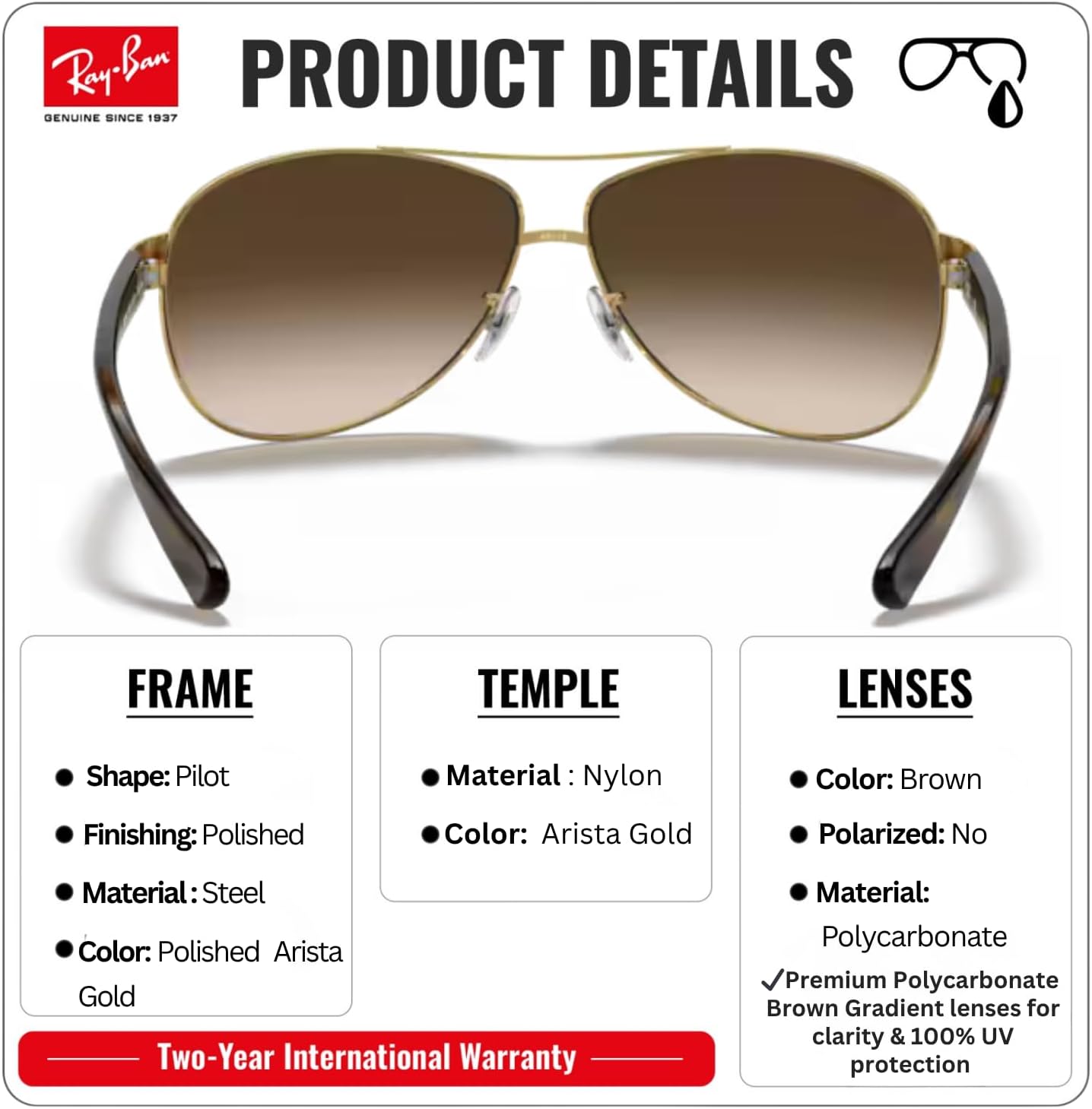 Ray-Ban RB3386 Pilot Shaped Sunglasses for Men & Women with Official RAYBAN Eyewear Kit