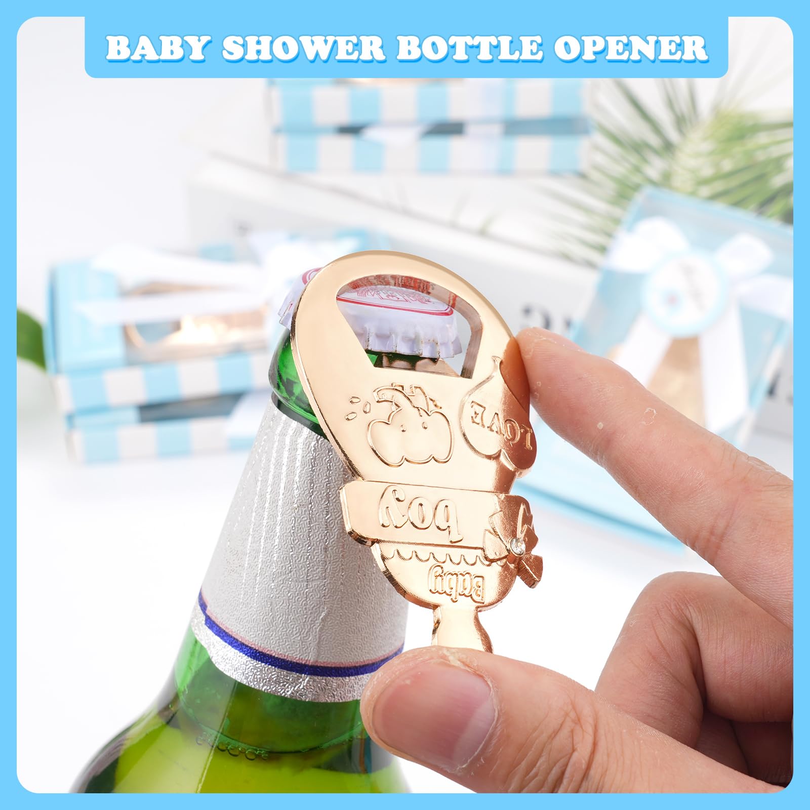24 opakowania niebieski otwieracz do butelek na baby shower upominki dla gości – projekt butelki dla niemowląt, prezenty zwrotne dla chłopca, upominki ślubne, dekoracje imprezowe