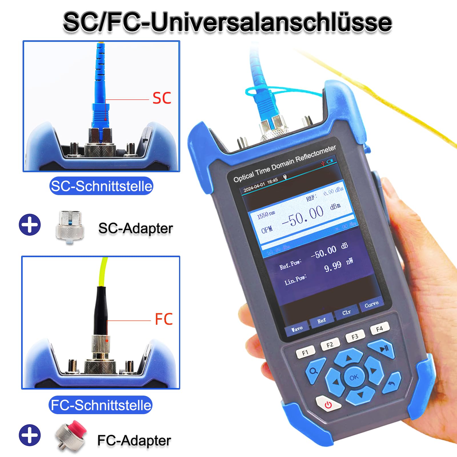 OTDR-Glasfaser-kabel-tester, 9-in-1-MultiFunktion OTDR für FTTx 1310/1550nm, 24/22dB, Bis 60KM, Optisches Zeitdomänenreflektometer mit VFL, OPM, OLS