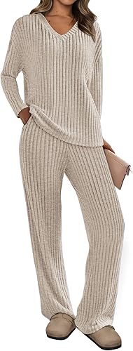 PRETTYGARDEN 2 Piece Sets for Women Fall 2025 Soft Comfy Lounge Long Sleeve Pajamas Set Knit Postpartum Pj Outfits Clothing