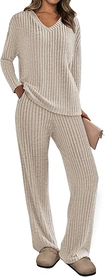 PRETTYGARDEN 2 Piece Sets for Women Fall 2025 Soft Comfy Lounge Long Sleeve Pajamas Set Knit Postpartum Pj Outfits Clothing