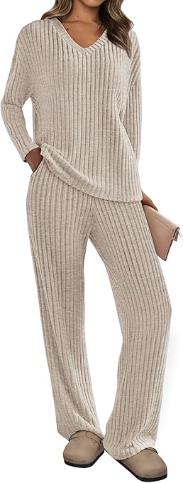 PRETTYGARDEN 2 Piece Sets for Women Fall 2025 Soft Comfy Lounge Long Sleeve Pajamas Set Knit Postpartum Pj Outfits Clothing