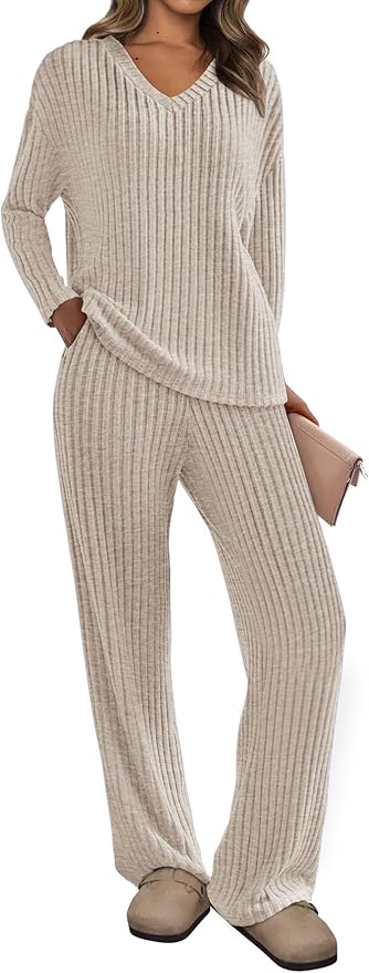 PRETTYGARDEN 2 Piece Sets for Women Fall 2025 Soft Comfy Lounge Long Sleeve Pajamas Set Knit Postpartum Pj Outfits Clothing