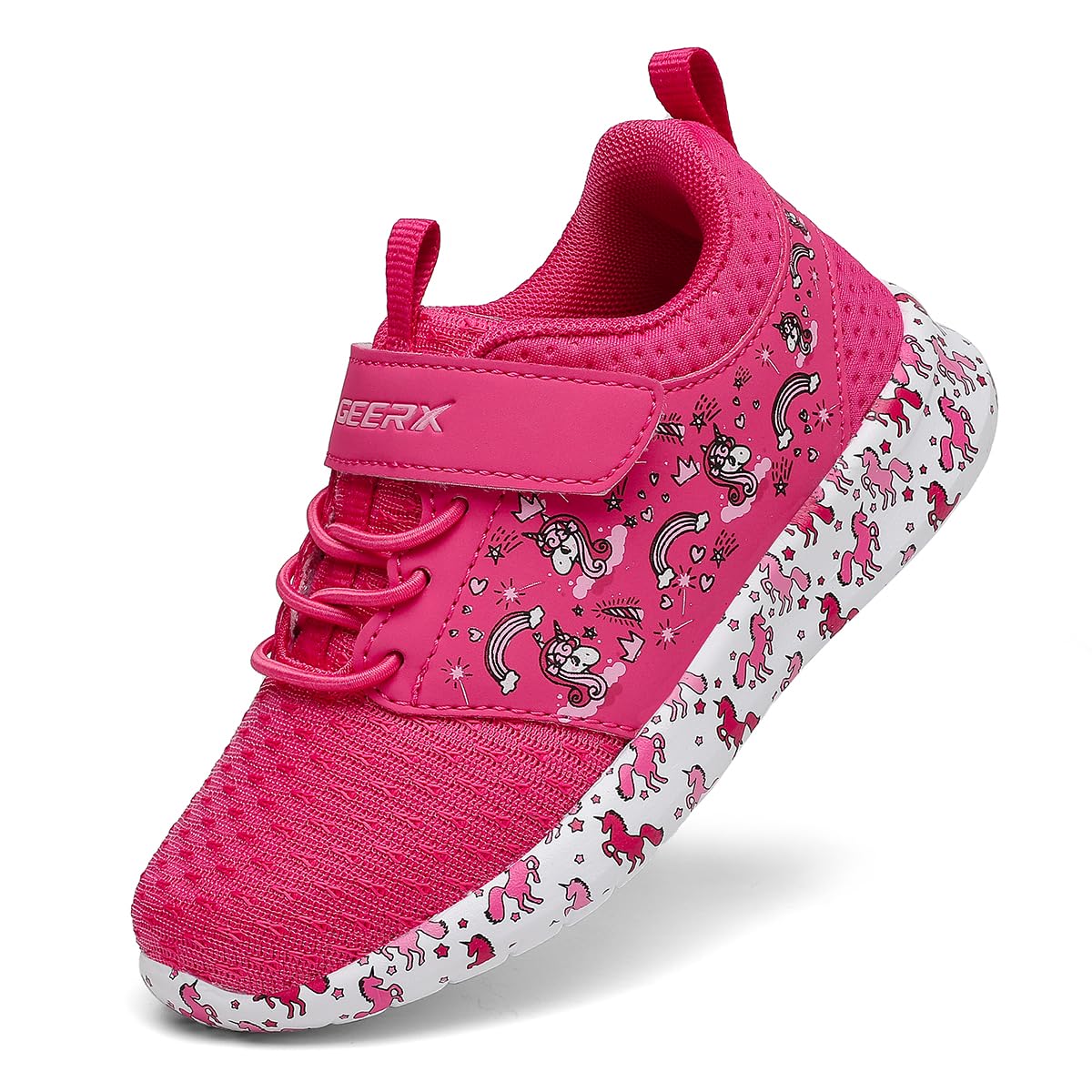 GEERX YUNI Unicorn Girls Shoes Non Slip Lightweight Breathable Comfortable Walking Running Tennis Sneakers (Toddler/Little Kid) Fuschia Size 10