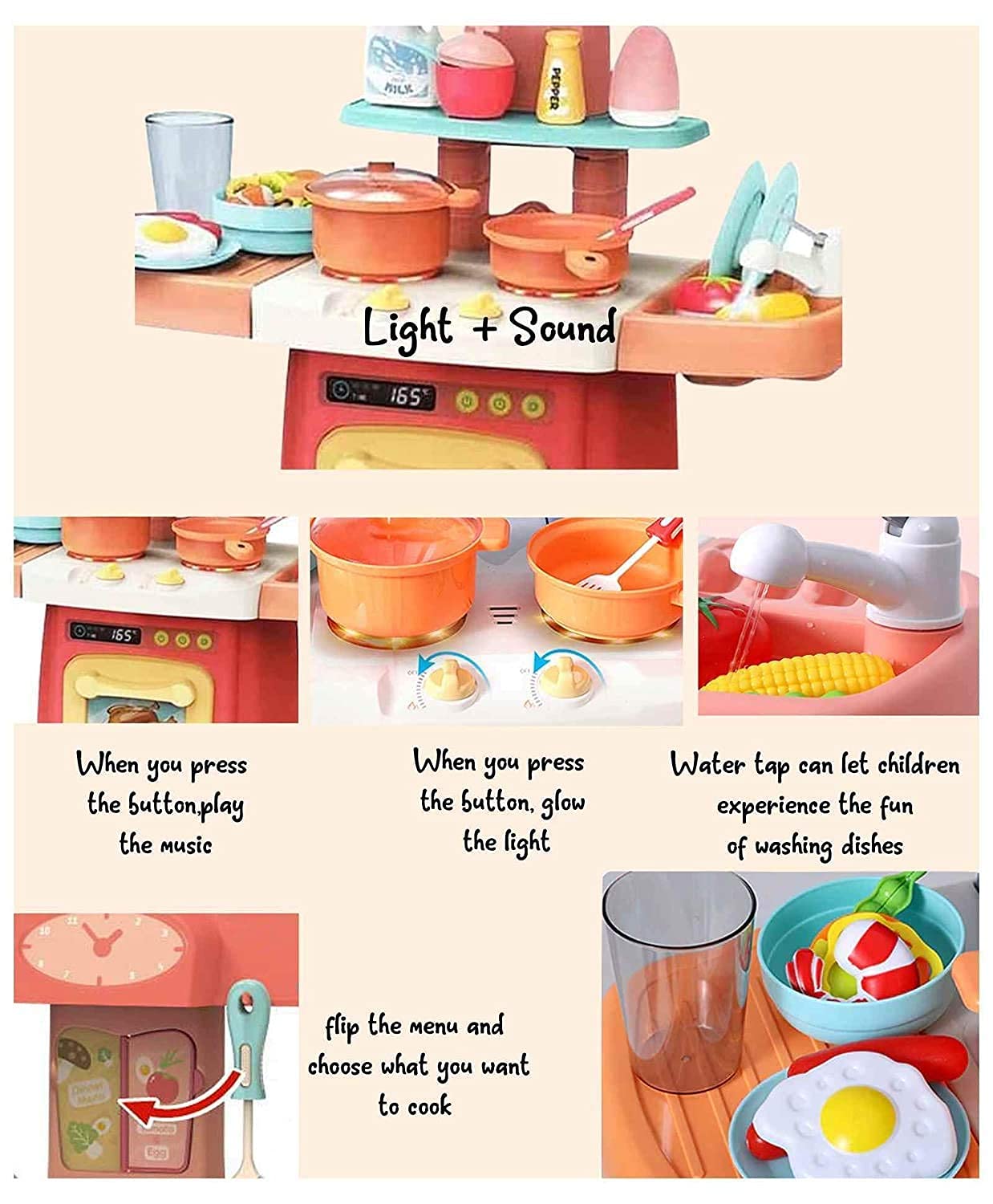 Shivaaro Plastic 29 Pcs Kitchen Set Battery Operated Kitchen Toys for Girls with Realistic Lights & Sounds & Kitchen Accessories Set for 3 Year Old Girls (29 Pcs Kitchen Set Kids) 3