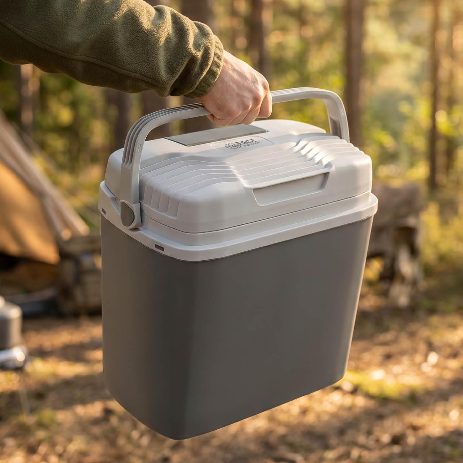 TZS First Austria - Termoelektryczna lodówka podróżna 16 l – 3-krotne zasilanie w zestawie USB-C PD 3.0 – chłodzenie i ogrzewanie – 12 V/230 V/USB-C – szara/jasnoszara