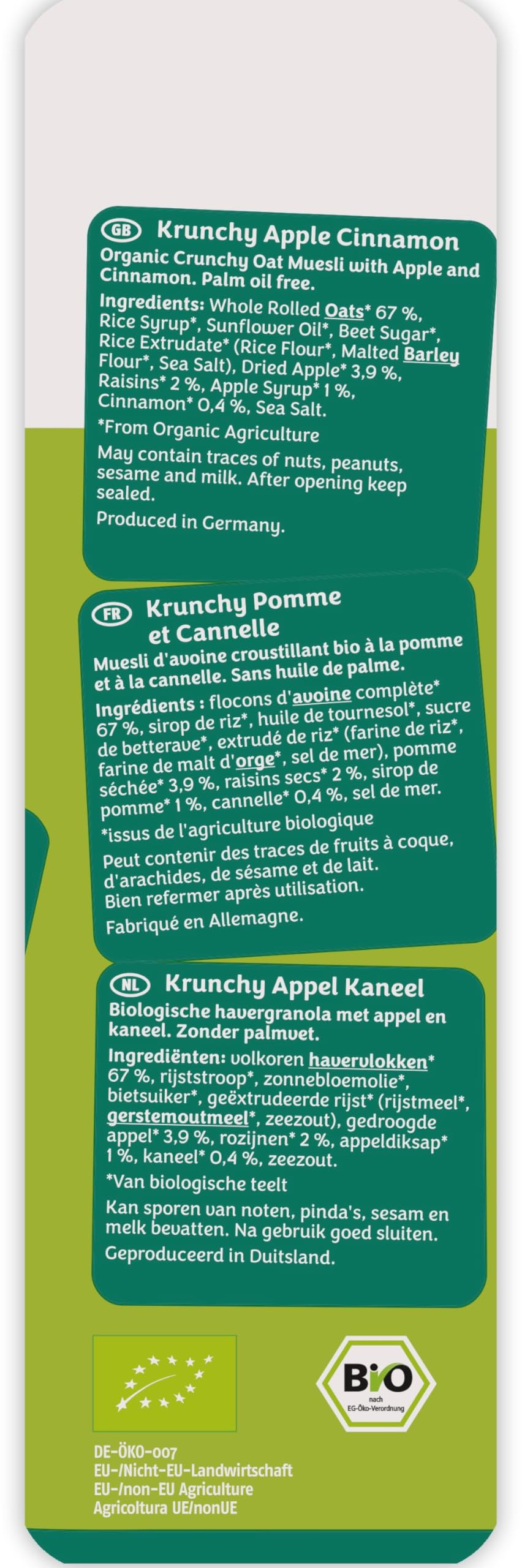 Barnhouse Krunchy Apfel-Zimt, Bio Hafer-Knuspermüsli aus Bayern, mit köstlichen Apfelstückchen und aromatischem Zimt, 6 x 750 g