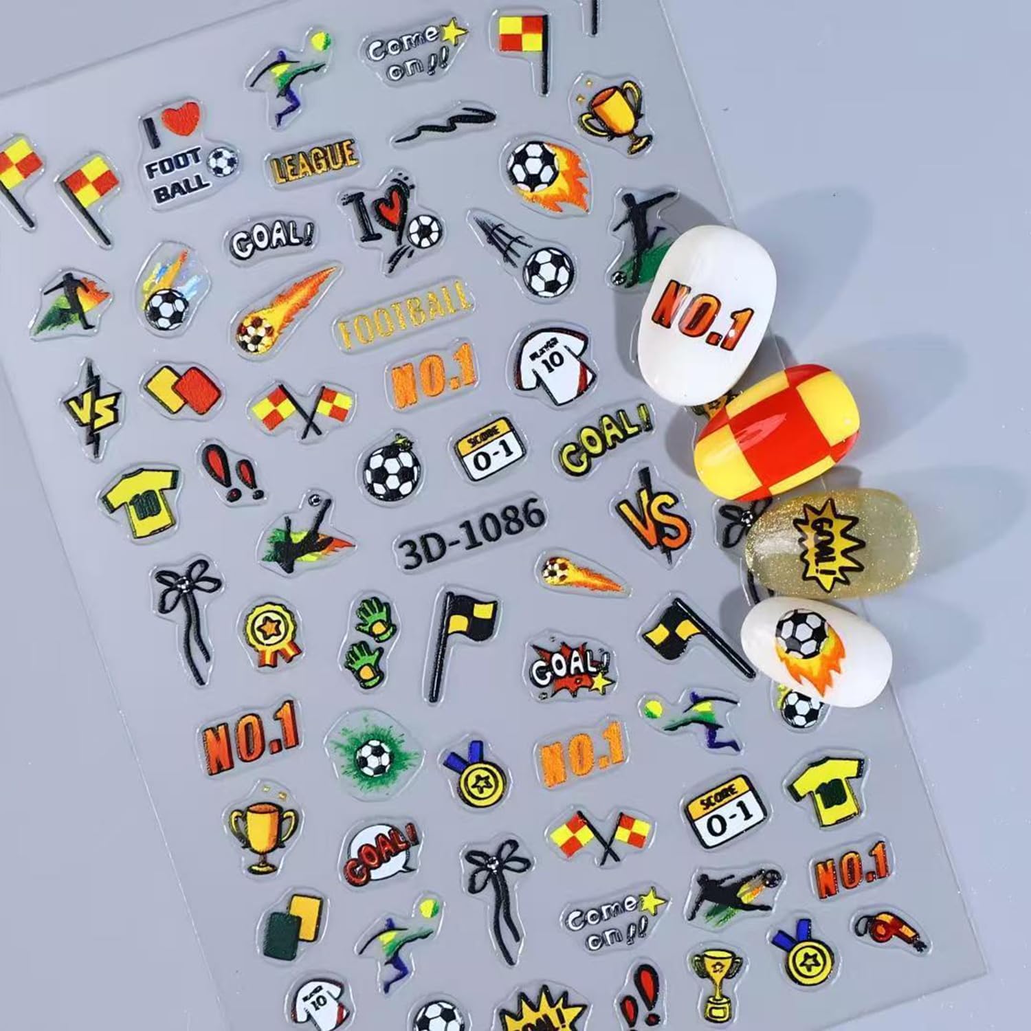 World Cup Soccer Nail Art Stickers 6 Sheets, Zoance Football Trophy Nail Decals 2026 World Cup Team Themed, 3D Self-Adhesive Nail Stickers for Women Fans Party Nail Decorations