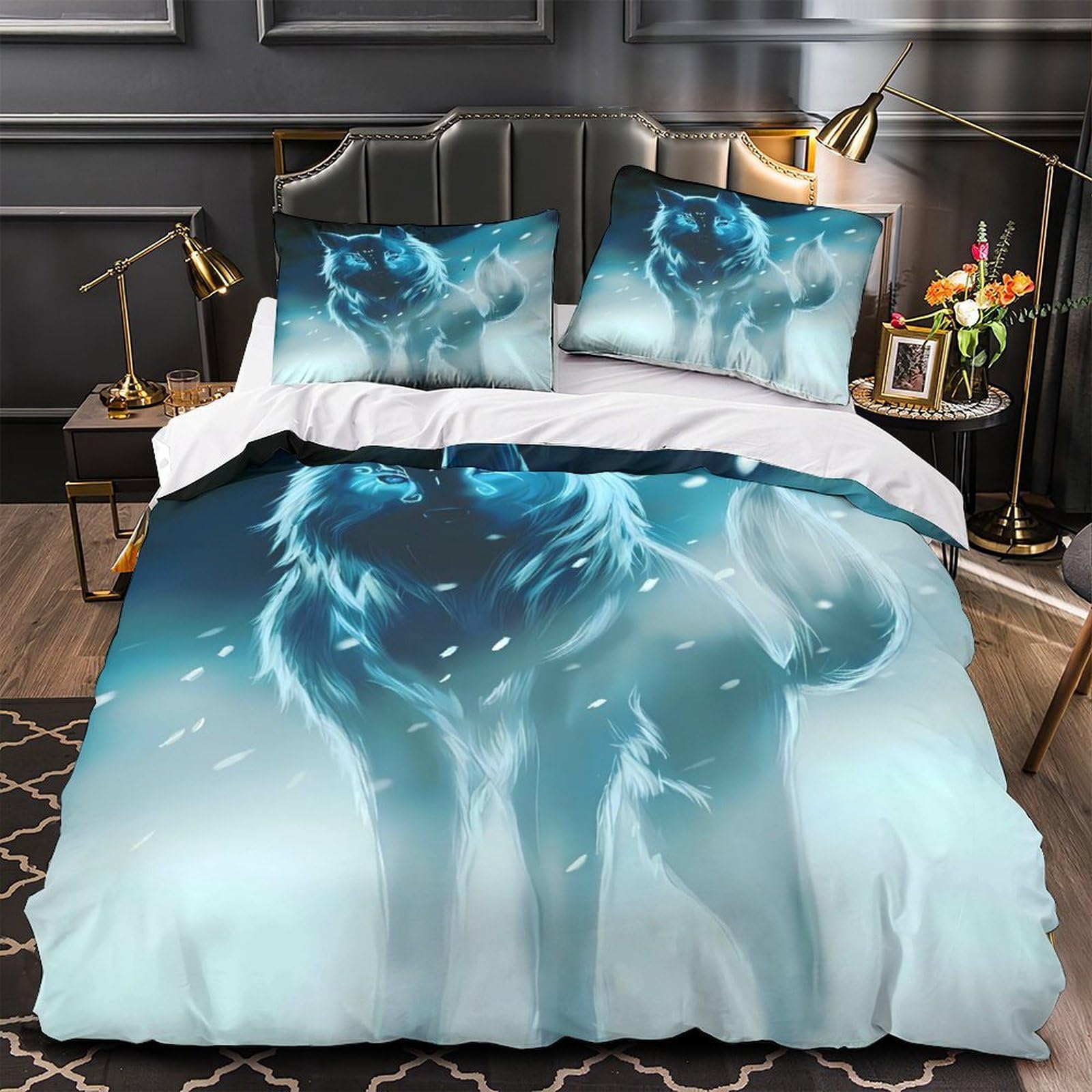 MMDASBVPE Snowy Wolf Spirit Quilt Cover 3D Print Ultra Soft 3PCs Bed Linen Hidden Zipper Duvet Cover Luxurious Breathable for Adults Teens Women Kids Girls Boys Youth King（220x240cm）