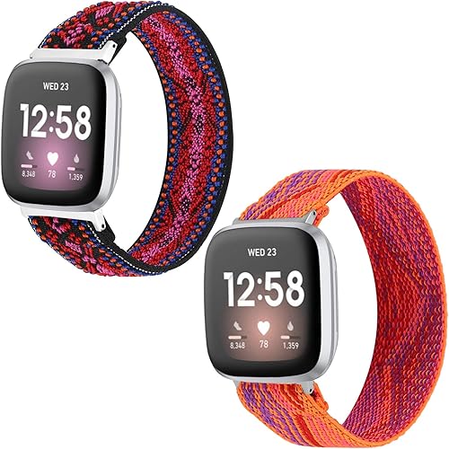 TOYOUTHS Paquete de 2 bandas compatibles con Fitbit Versa 3 bandas de repuesto para Fitbit Sense, correa elástica de nailon, pulsera de moda, para