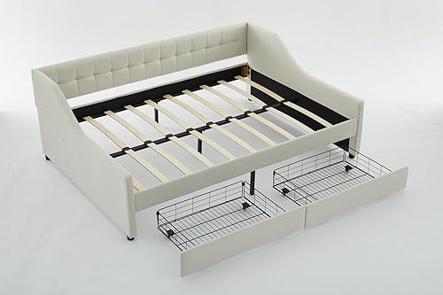 Miniatura 7 de Rosevera Adrie Linen - Sofá cama individual tapizado con nido y marco de sofá con botones copetudos, para sala de estar, dormitorio, habitación de