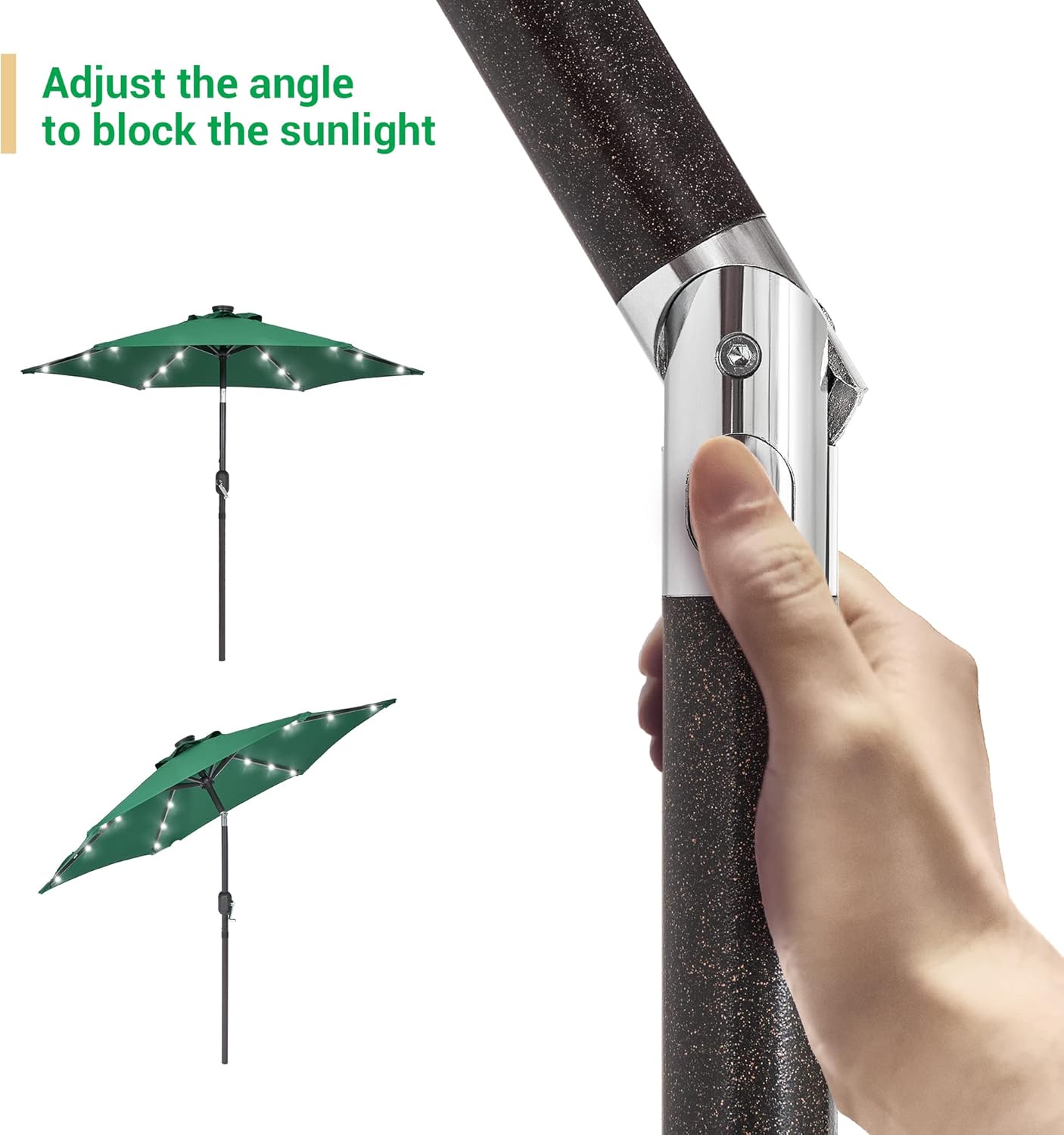 7.5ft Solar Patio Umbrella, Steel umbrella outdoor patio with Tilt and Crank, Waterproof Sunshade Canopy, 6 Ribs Outdoor Umbrella for Garden Deck Backyard Pool,Dark Green