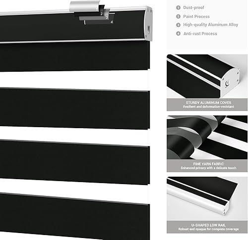 Miniatura 3 de Boolegon Persianas sin cordones de cebra para ventana, persianas enrollables con filtro de luz, doble capa transparente o privacidad, control de