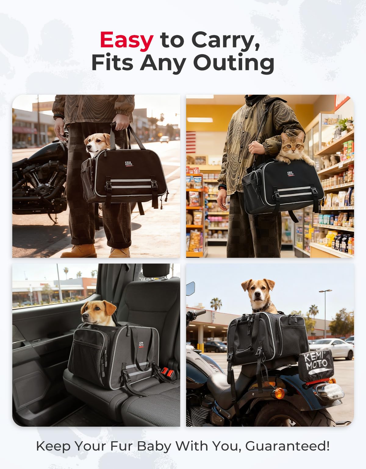 KEMIMOTO Trasportino per cani e gatti, trasportino per animali domestici, per cani e gatti, 9,1 kg, espandibile, portatile, pieghevole, con lati morbidi, per tour, cruiser, trike, auto, nero
