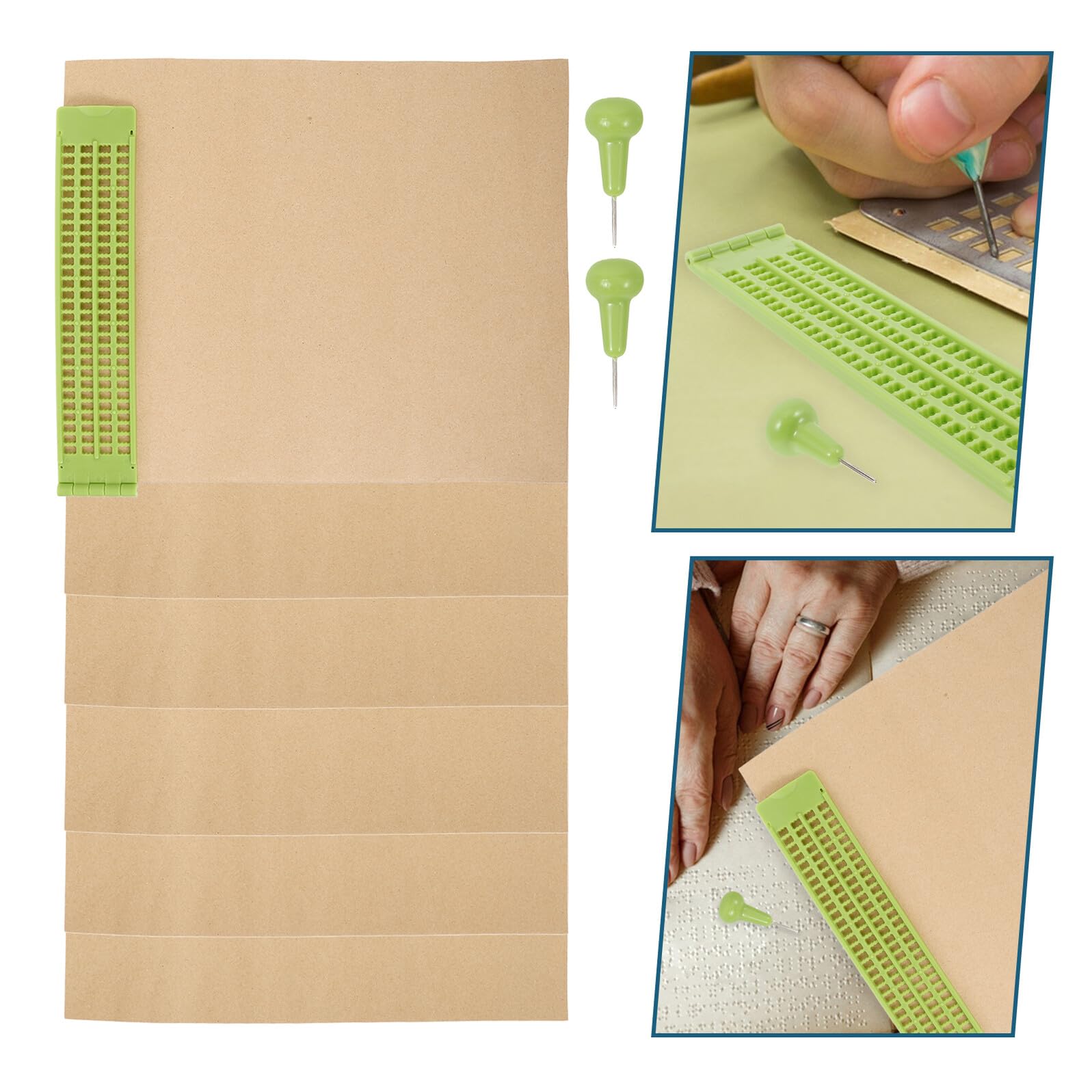 Mikikit Pizarra Braille de Plástico Ligera 4 Líneas 28 Celdas Lápiz y 20 Hojas de Papel para Escribir Braille, Suministros para Personas Ciegas, Adecuado para Aprendizaje y Uso Escolar