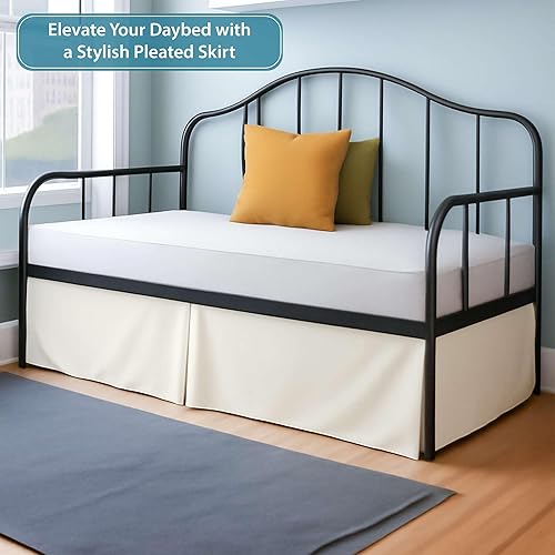 Miniatura 3 de Falda de cama plisada con esquinas divididas para sofá cama, falda plisada de color chocolate de 14 pulgadas de caída, volantes de polvo, falda de