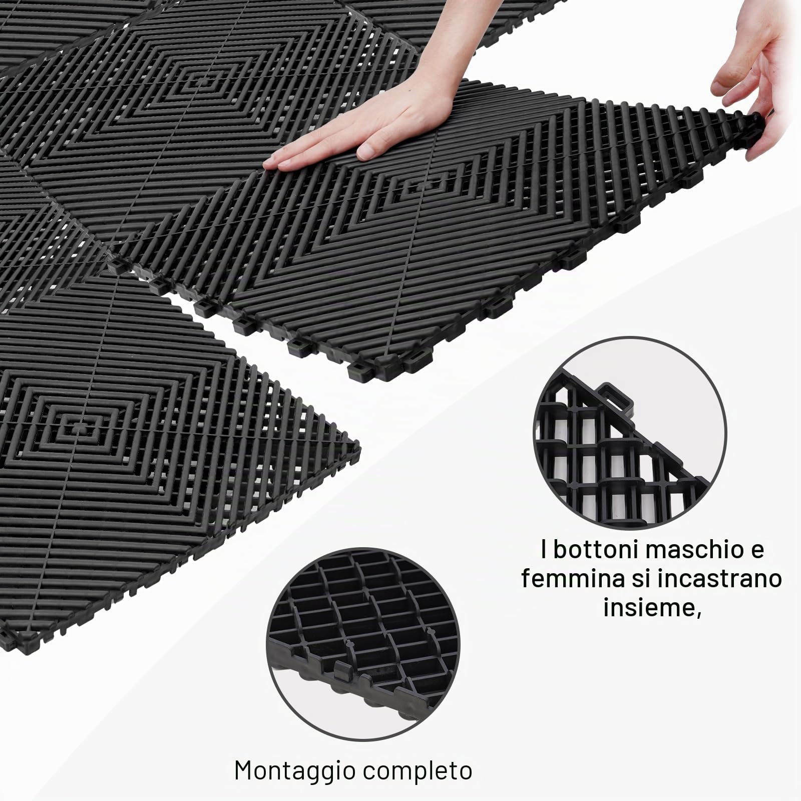 PP garage pavimento 20 pezzi officina pavimento 40×40CM garage pavimento stuoie 18MM spessore click piastrelle garage garage drenaggio tappetino per garage, all'aperto, piscina coperta (3.2m²)