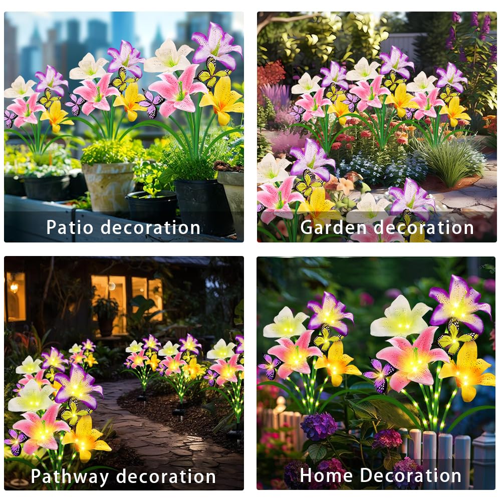 Confezione da 2 luci solari da giardino con 8 gigli, luci decorative per esterni, per giardino, regalo per familiari e amici, IP65, impermeabili, luci solari per esterni, per cortile, patio,