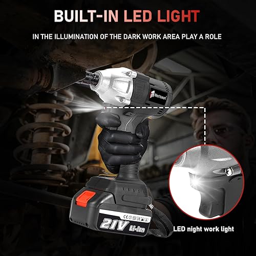 Miniatura 6 de Kit de llave de impacto inalámbrica de 21 V, motor sin escobillas, par máximo de 800 N.M, llave de impacto eléctrica inalámbrica con 2 baterías de