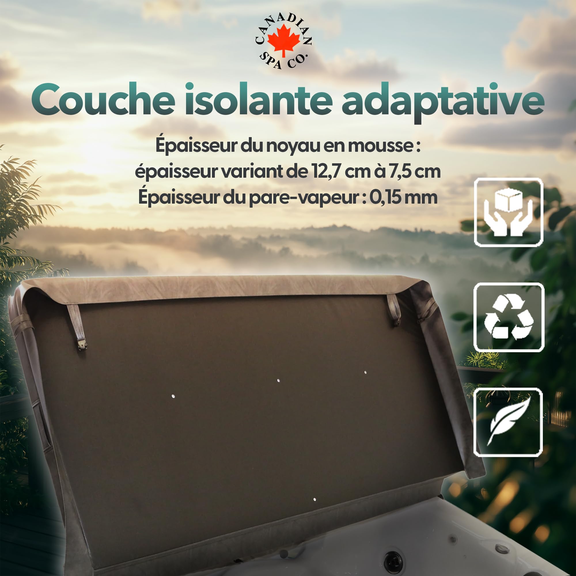 CANADIAN SPA CO. Bache de piscine rectangulaire, 233 x 233 cm, gris, isolante, imperméable et résistante aux UV