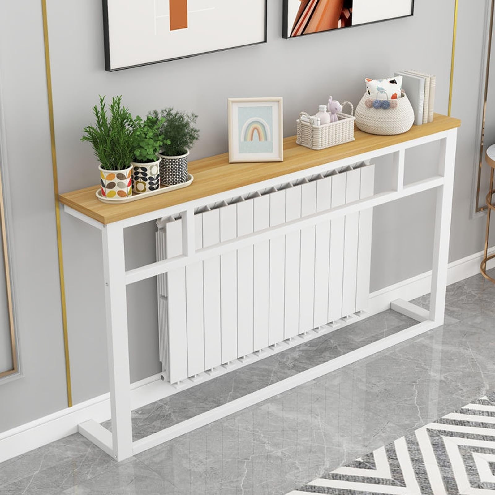 Mesa de radiador con estante de almacenamiento multifuncional