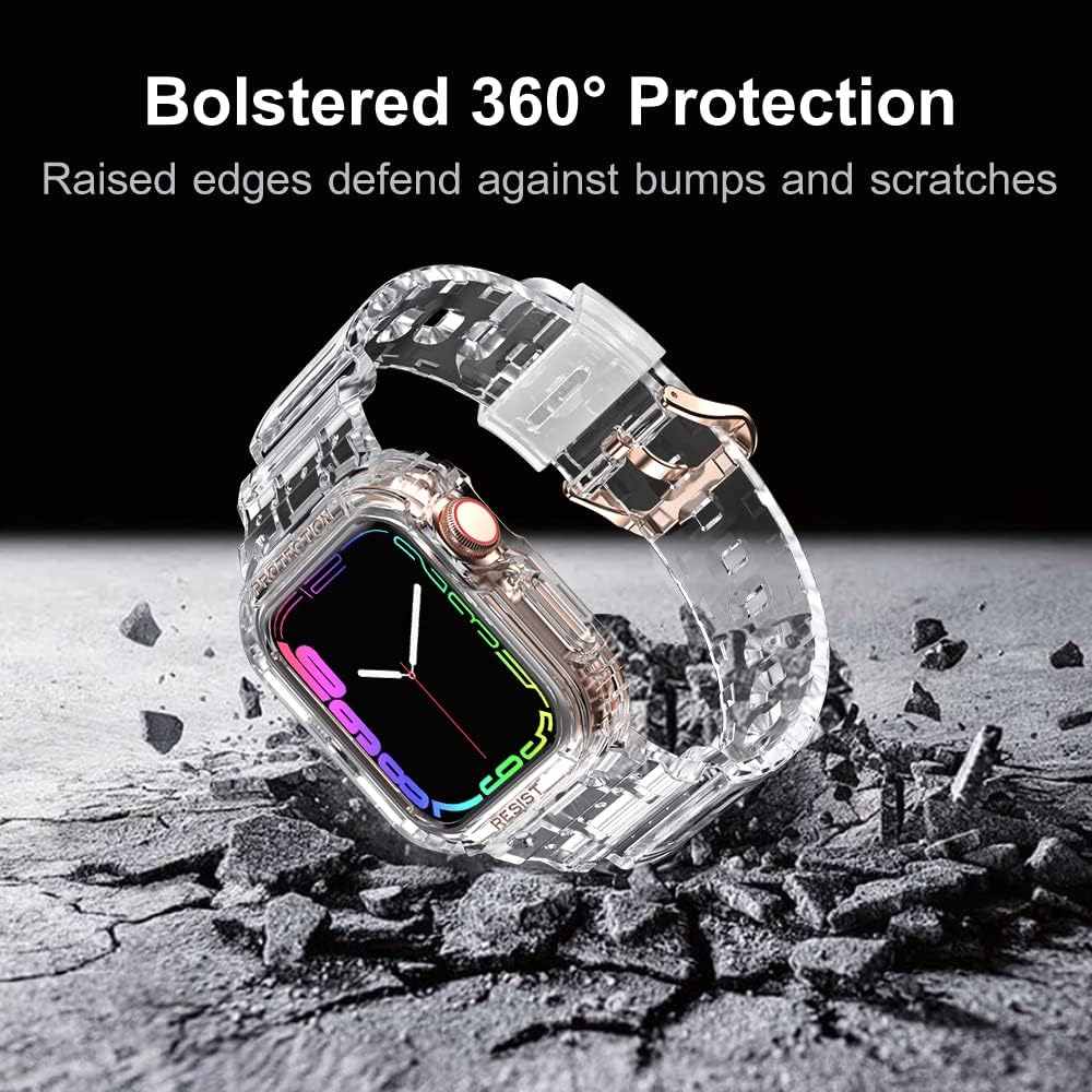 Compatible for Apple Watch Clear Band 41mm 40mm 38mm with Case, amBand Women Cute Girl Crystal Sport Clear Jelly Protective Cover Bumper with Strap for iWatch Series SE 7 6 5 4 3 2 1 Transparent : Cell Phones & Accessories