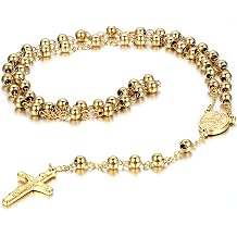 Cupimatch Stainless Steel Religious Crucifix Cross Jesus On Pendant Beaded Link Chain Necklace Religious Gift