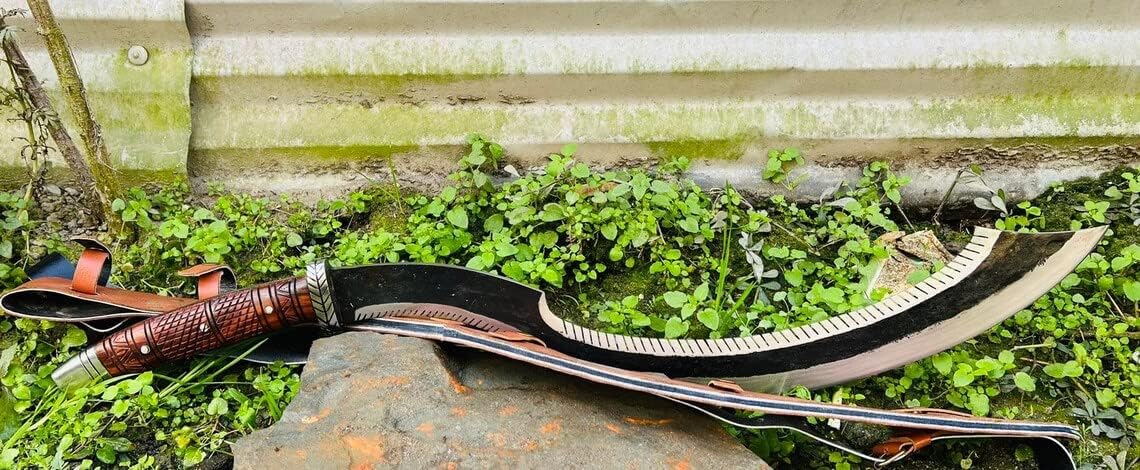 EGKH-25 25 Inch Heavy Duty Khopesh or Kopis Sword - Hand Forged Full Tang - Carbon Steel, Nepal Made - Includes Leather Shoulder Strap Sheath