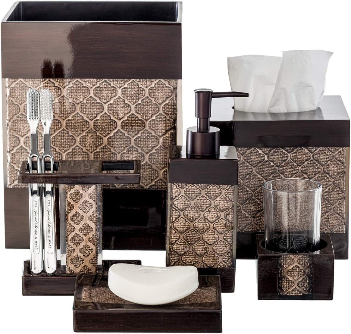 Dahlia Square Tissue Box Cover Square - Brown Tissue Box Holder Vessel - Decorative Tissue Holder for Bathroom - Elegant Brown Bathroom, Bedroom, Office Decor