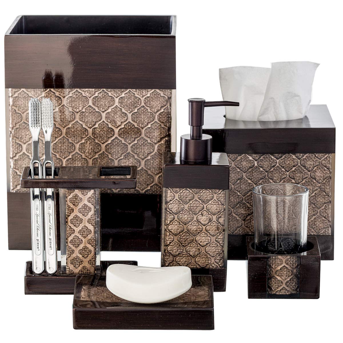 Creative Scents Dahlia Brown Bathroom Trash Can 1.98 Gal / 7.5L - Small Waste Basket for Bathroom - Durable Space Friendly Waste Bin - Decorative Wastebasket for Modern Room or Bedroom Decor