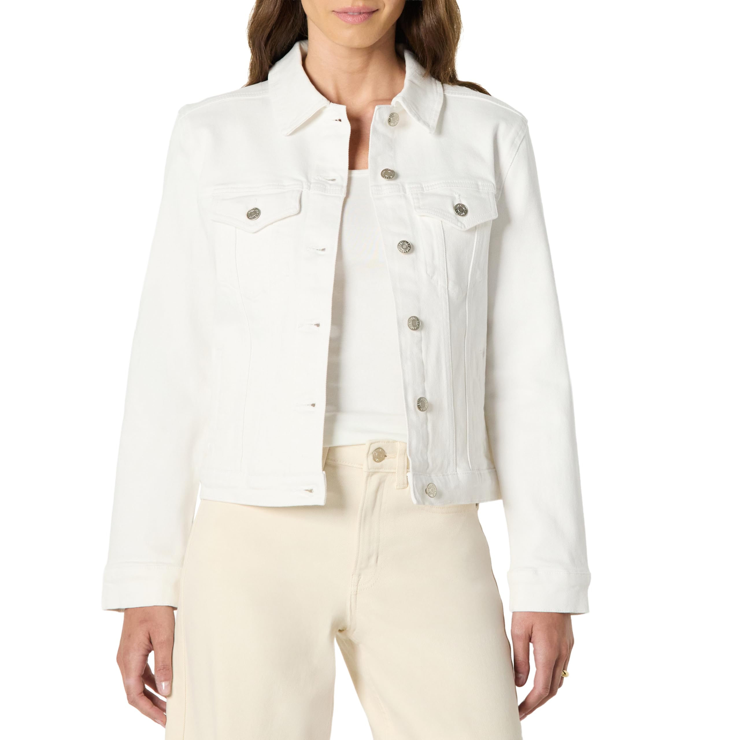Amazon Essentials Women's Denim Trucker Jacket with Pockets, White, XS