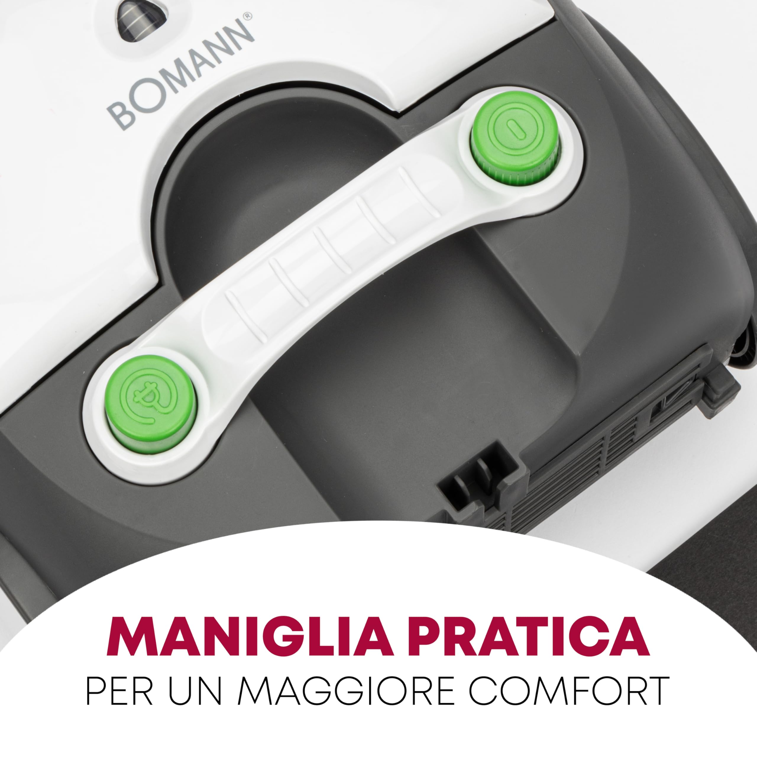 Bomann® aspirapolvere con filo, aspirapolvere, con sacco e sistema filtro 5 livelli - tubo telescopico in acciaio, spazzola pavimenti e bocchetta, 700 W, BS 9019 CB N bianco