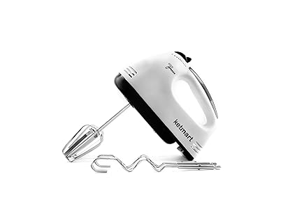 ketmart Hand Mixer Beater Blender Electric Cream Maker for Cakes with Base 7 Speed Control and 2 Stainless Steel Beaters, 2 Dough Hooks (White)