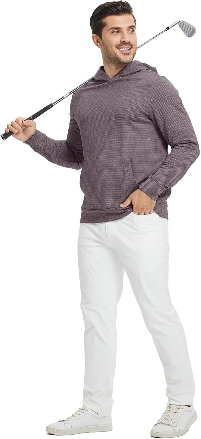 M MAELREG Mens Hoodies Pullover Fleece Warm Lightweight Grid Texture Athletic Golf Hooded Sweatshirt with Kangaroo Pocket - Image 6