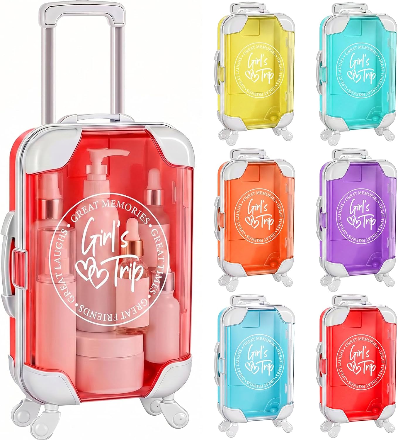Honeydak 6 Pcs Girl Trips Mini Suitcase Party Favor Gift 6.7 x 3.7 x 1.8 Inches Mini Suitcase Travel Gift Box Favor Luggage Storage Box for Bridal Wedding Beach Bachelorette Party Decor for Girl Women