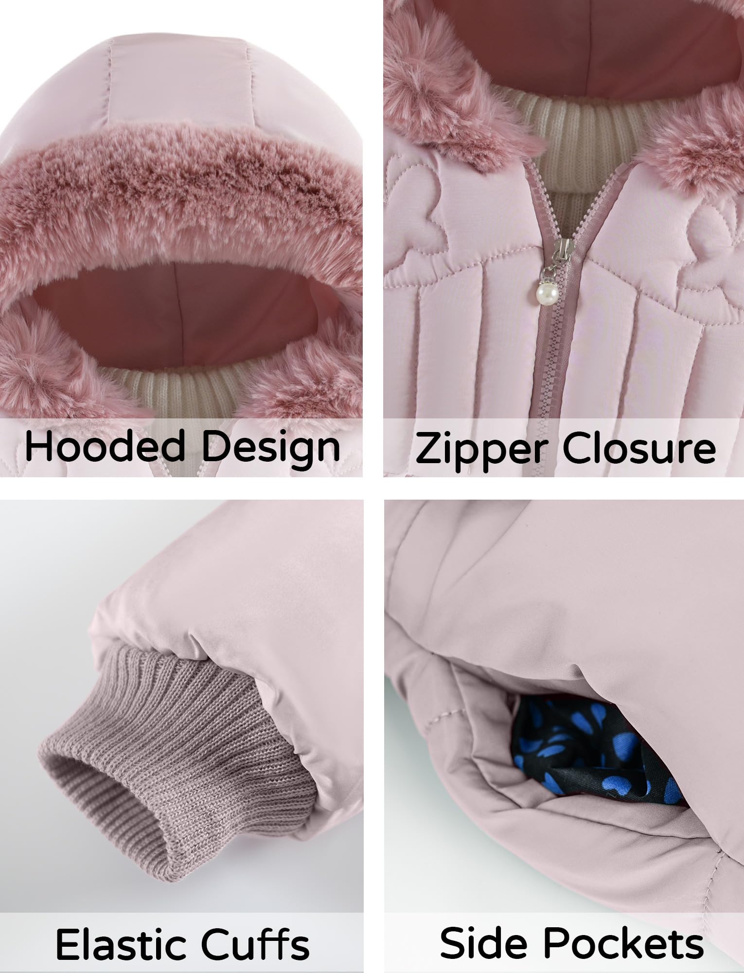 SEAUR Manteaux d'Hiver à Capuche pour Fille Mi-Long Parka Épaisse Veste Matelassée Enfant Doudoune à Nœud Blouson Chaud Zippé avec Poches 1-5 Ans